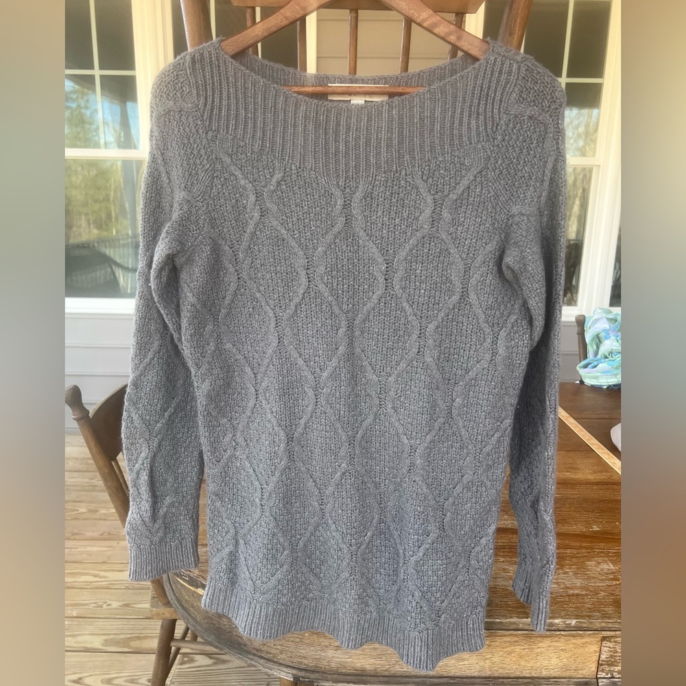 LOFT Gray Cable Knit Boatneck Sweater Women’s Wool Angora Blend Medium